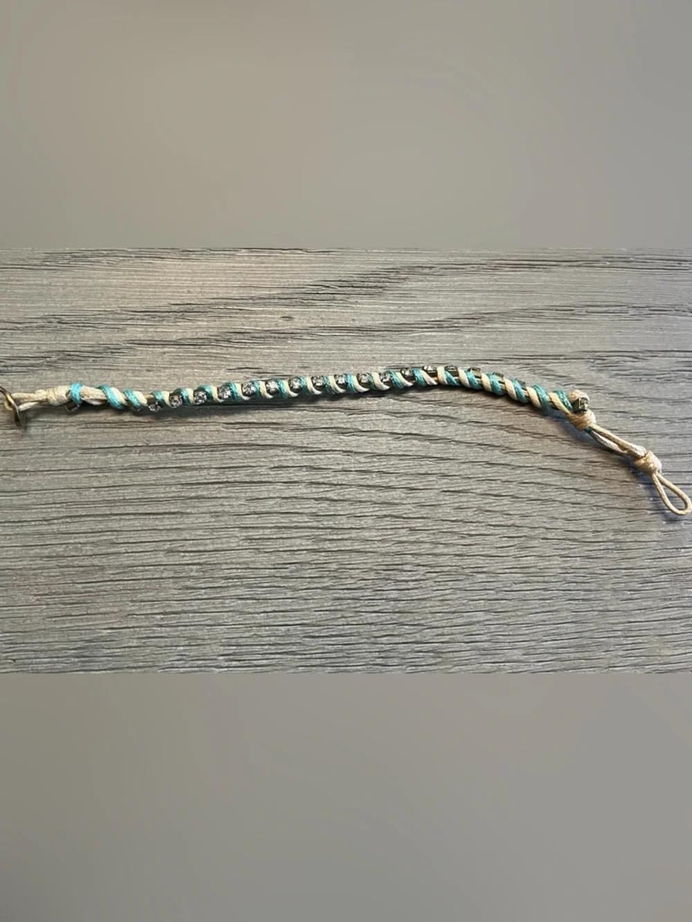 Crystal Rhinestone Wrap Cord Bracelet Turquoise & Ivory Adjustable Boho